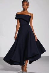 Eine Schulter Marineblaues Partykleid aus Satin
